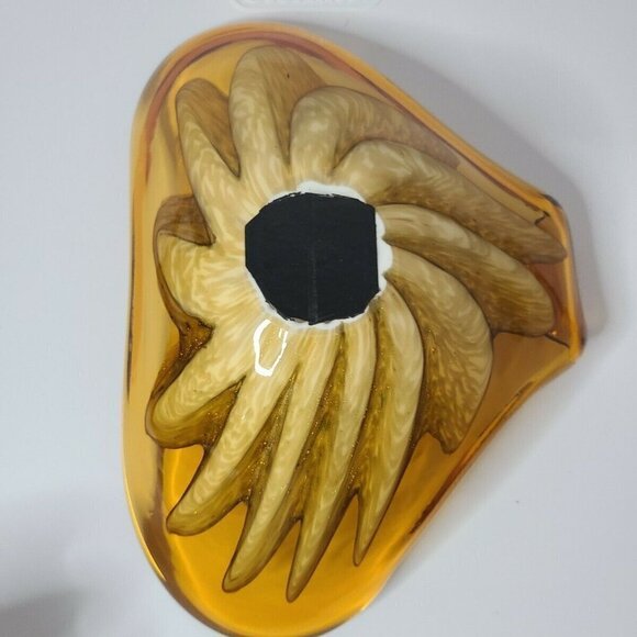 VINTAGE Gold White Swirl MidCentury Art Glass Dish - Picture 4 of 6